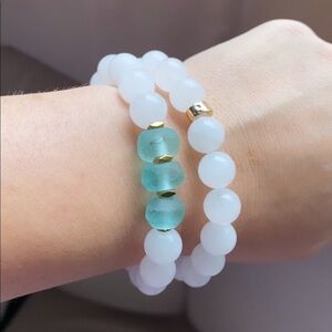 WHITE Quartz And Sea Glass Summer Bracelet